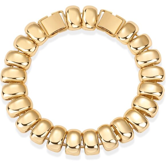 14K Gold Plated Chunky Ribbed Beaded Women’s Bracelet 6.5in Gold